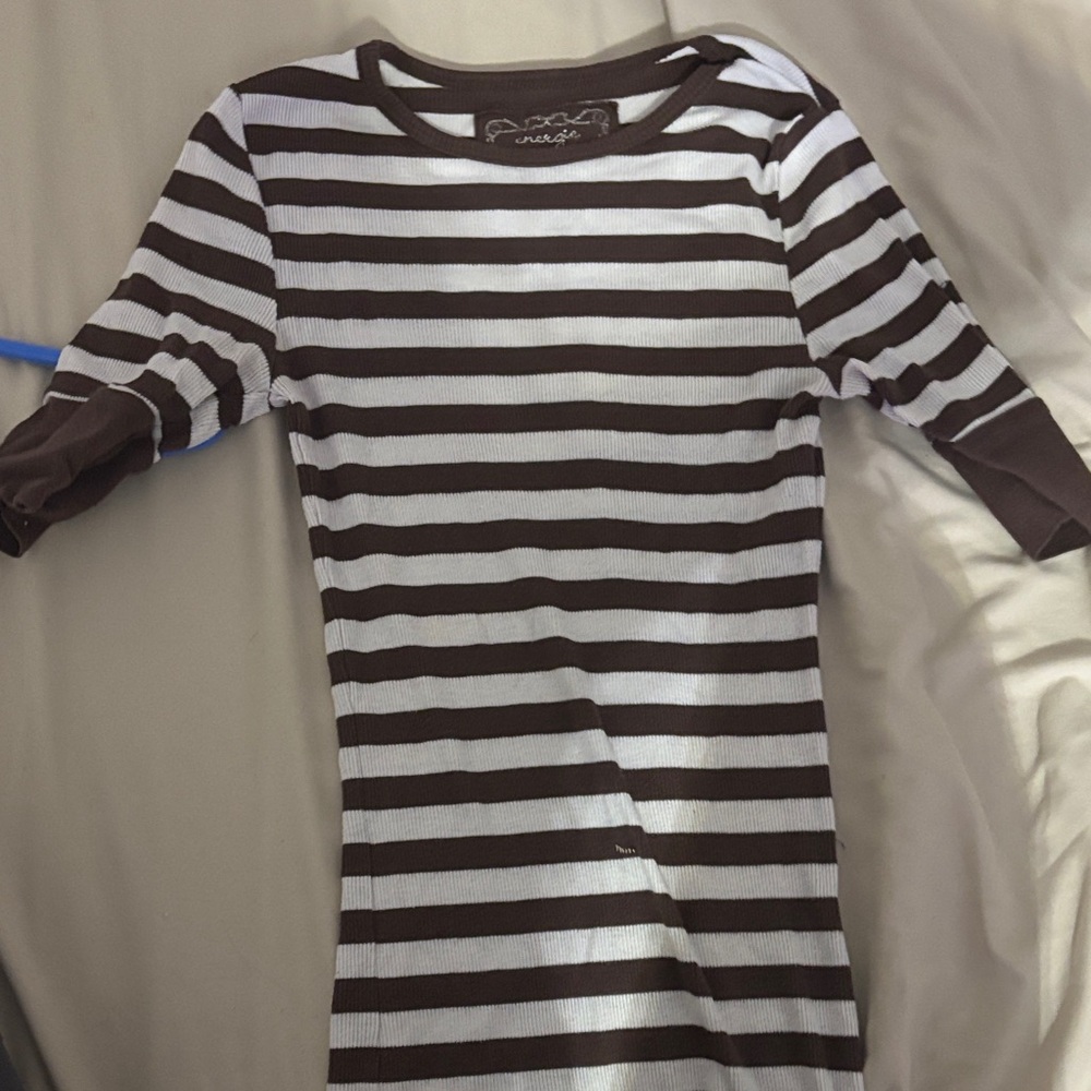 Energie Brown and White Striped Top